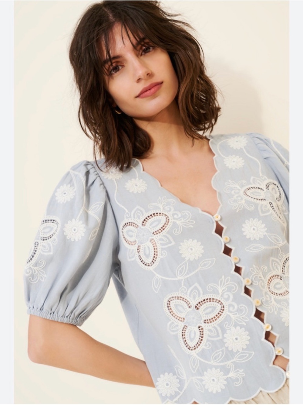 Anthro Rahi Cutwork Embroidered Weekend Top